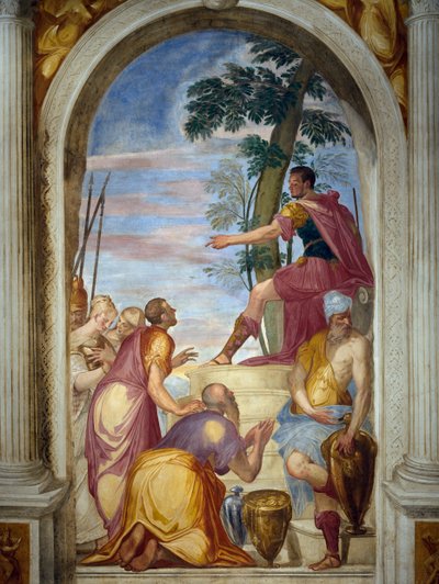 La clemenza di Scipione, Scipione riunisce il vinto Aluccio alla sua sposa da Giambattista Zelotti