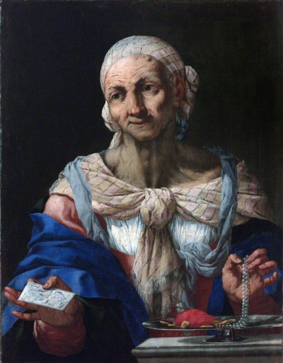 Vecchia donna con una collana di perle e una lettera (Vanitas) da Giambattista Langetti