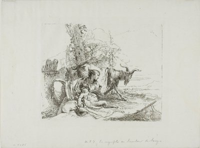 Una ninfa con un piccolo satiro e due capre, da Capricci da Giambattista Tiepolo