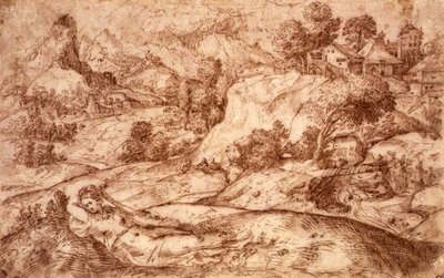 Paesaggio Montuoso con una Figura Femminile Reclina da Gian Battista (attr. to) Angolo del Moro