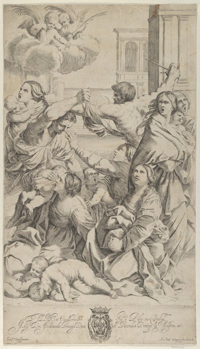 Massacro degli innocenti, gruppo di donne e bambini attaccati, due angeli, ca. 1640-70 da Gian Battista Bolognini