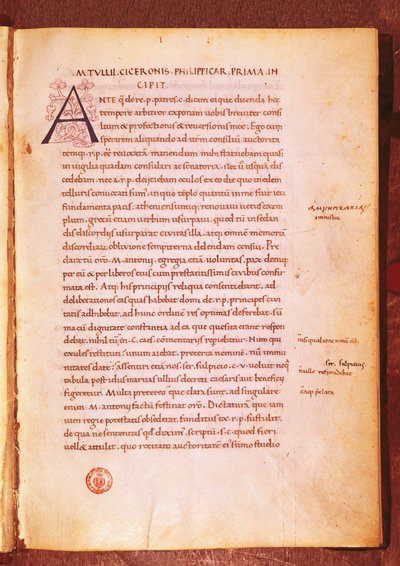 Apografo di Marco Tullio Cicerone da Gian Francesco Poggio Bracciolini