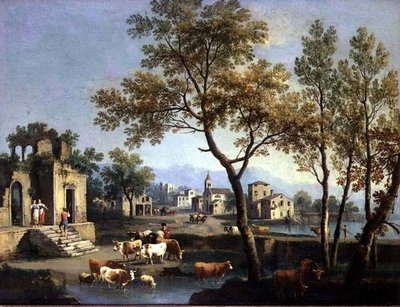 Una strada di villaggio con contadini e bestiame da Gianbattista Cimaroli
