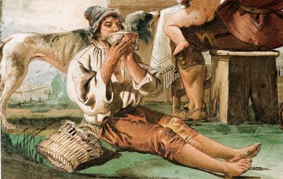 Dettaglio da Famiglia di Contadini a Tavola, dalla Stanza delle Scene Rustiche, nella Foresteria, 1757 da Giovanni Domenico Tiepolo