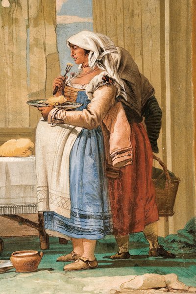 Dettaglio da Famiglia di Contadini a Tavola, dalla Stanza delle Scene Rustiche, nella Foresteria, 1757 da Giovanni Domenico Tiepolo