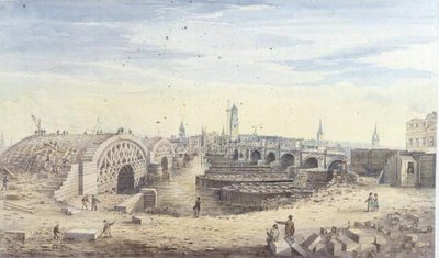 Costruzione del nuovo Ponte di Londra accanto al vecchio Ponte di Londra da Gideon Yates