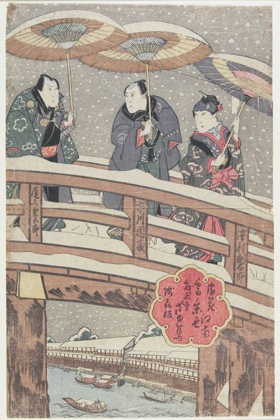 Scena di neve a Osaka a sud del fiume da Gigado Ashiyuki