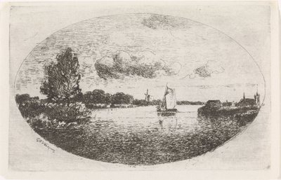 Veduta del fiume con una barca a vela da Gijsbertus Johannes Verspuy