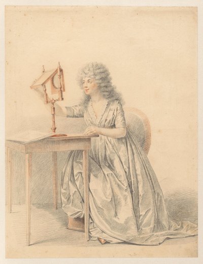 Studio di figura di una donna seduta con uno specchio ottico da Gijsbertus Johannus van den Berg