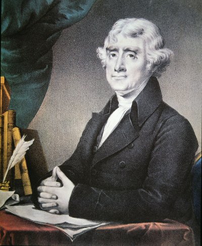 Thomas Jefferson (1743-1826) pubblicato da Nathaniel Currier (1813-88) da Gilbert (after) Stuart