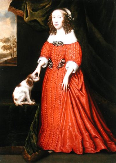 Ritratto di una giovane donna in un vestito rosso con un cane da compagnia da Gilbert (attr.to) Jackson
