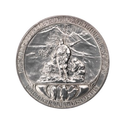 Medaglia della Royal Geographical society: Spedizione antartica di Scott 1902-1904, c.1904 (argento) da Gilbert Bayes