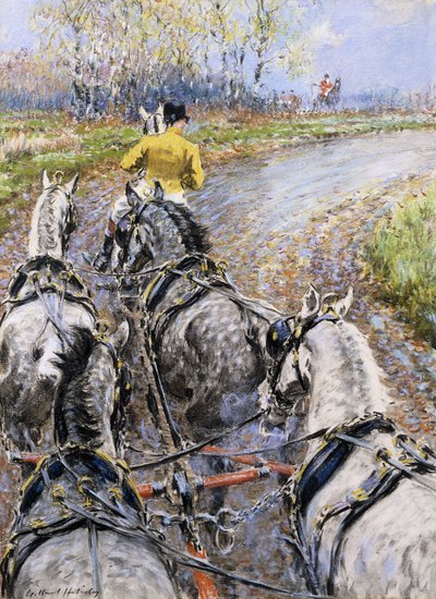 La strada del re, studio dal sedile del cocchiere della vecchia carrozza di Berkeley; Il cavallo da tiro ci porta su Reigate Hill da Gilbert Holiday