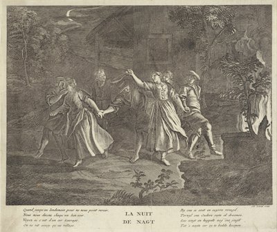 Notte: danza circolare di giovani uomini e donne da Gilbert Schoute