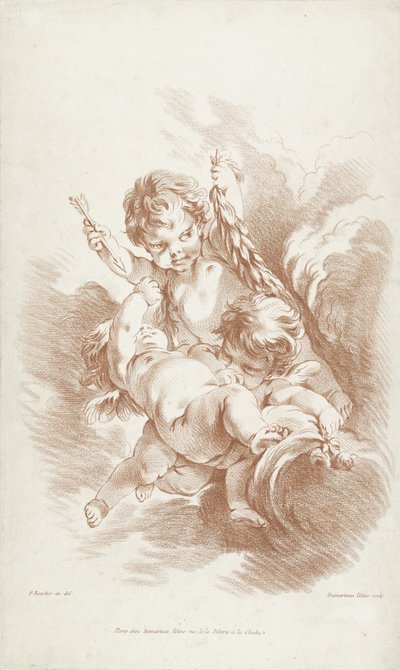 Tre putti giocosi sulle nuvole da Gilles Demarteau