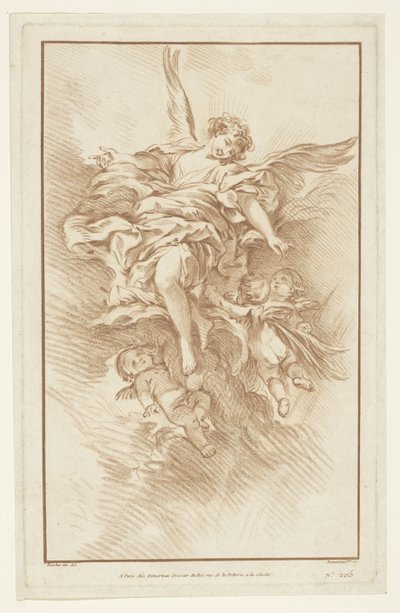 Angelo con tre putti tra le nuvole da Gilles Demarteau
