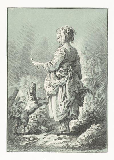 Giovane donna con cane (Jeune villageoise) da Gilles Demarteau