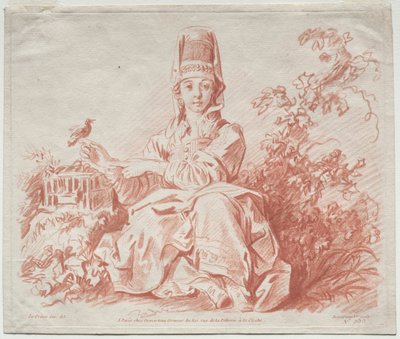 Giovane ragazza con un uccello da Gilles Demarteau