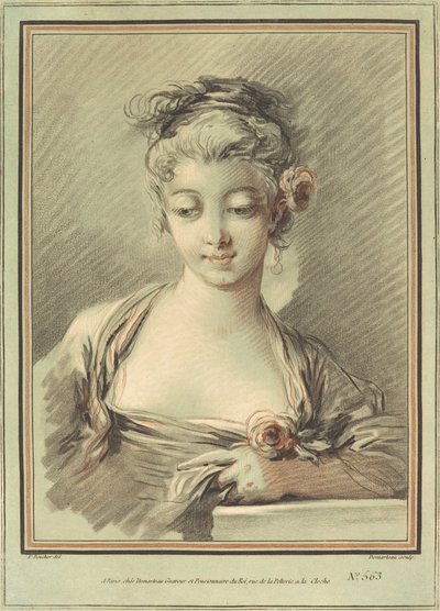Giovane donna con una rosa da Gilles Demarteau, the Elder after François Boucher