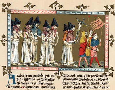 Flagellanti o Fratelli della Croce a Doornik nel 1349 (litografia) da Gilles Le Muisit