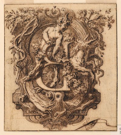 Disegno ornamentale per la lettera B da Gilles Marie Oppenord
