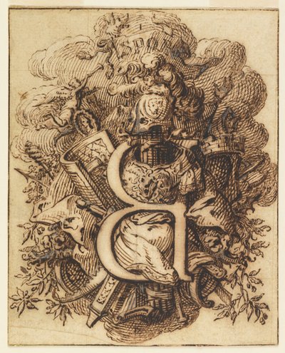 Disegno ornamentale per la lettera B da Gilles Marie Oppenord