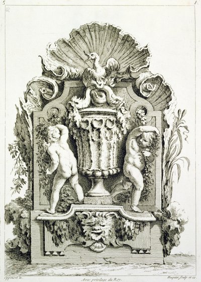 Piatto di disegni, inciso da Huquier da Gilles Marie Oppenord