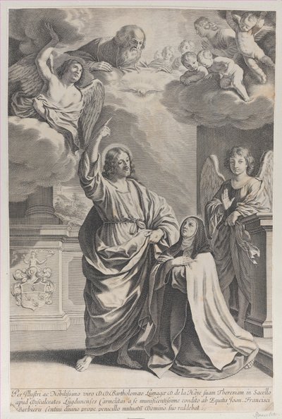 Santa Teresa che prega accanto a Cristo, che indica Dio Padre, 1635-1700 da Gilles Rousselet