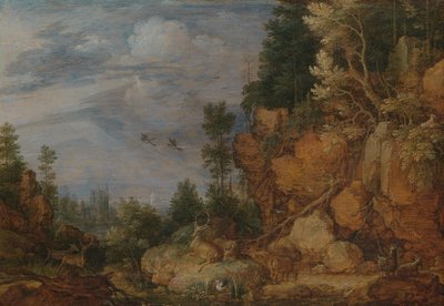 Paesaggio roccioso con cervi e capre da Gillis Claesz de Hondecoeter