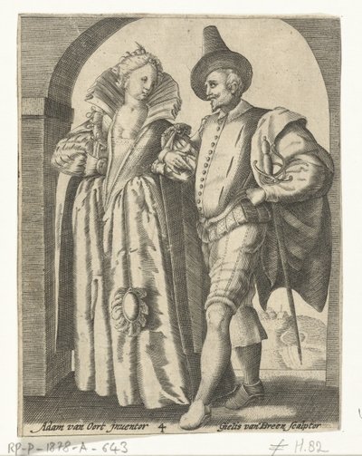 Uomo e donna, vestiti secondo la moda del 1590-1600 da Gillis van Breen