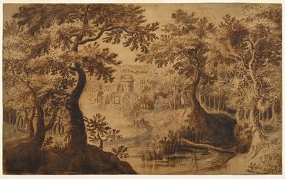 Paesaggio boschivo con vista da Gillis van III (circle of) Coninxloo