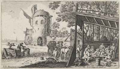 Contadini intorno a un tavolo in un fienile (il Gusto) da Gillis van Scheyndel (I)