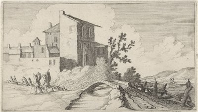 Ponte davanti a edifici murati (Dodici paesaggi) da Gillis van Scheyndel (I)