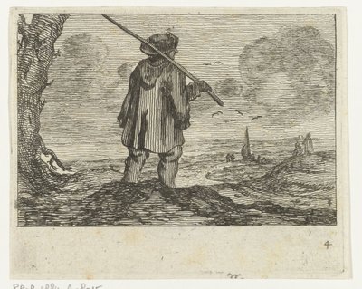 Paesaggio dunale con un uomo, con bastone sulla spalla da Gillis van Scheyndel (I)