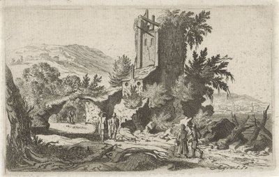Passeggiatori presso una rovina (serie di sei paesaggi) da Gillis van Scheyndel (I)