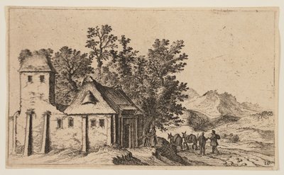 Fattoria prima degli alberi in un paese collinare, da Dodici paesaggi da Gillis van Scheyndel