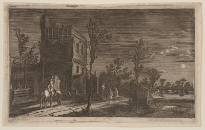 Figure presso una torre in rovina: Notturno al chiaro di luna, da Sei paesaggi da Gillis van Scheyndel