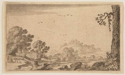 Fiume in un paesaggio collinare parzialmente aperto, da Twelve Landscapes da Gillis van Scheyndel