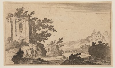Rovine a sinistra di un fiume in un paese collinare, da Dodici paesaggi da Gillis van Scheyndel