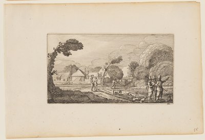 Diversi uomini in cammino davanti a una fattoria, da Dodici paesaggi con figure da Gillis van Scheyndel