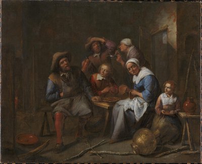 Un interno con artigiani e contadini che mangiano e bevono da Gillis van Tilborgh