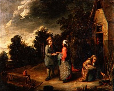 Contadini vicino a un cottage da Gillis van Tilborgh
