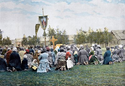 Una processione religiosa in un villaggio, Russia da Gillot
