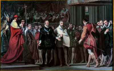Filippo II di Spagna riconosce Enrico IV come re di Francia da Gillot Saint Evre