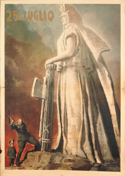 Seconda Guerra Mondiale - 25 luglio, Pietro Badoglio simbolicamente abbatte il fascismo aiutato dal Re Vittorio Emanuele III da Gino Boccasile