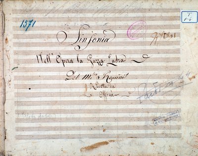 Prima pagina della partitura musicale de La gazza ladra di Gioacchino Rossini da Gioachino Rossini