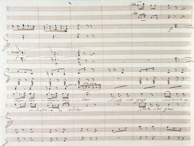 Pagina della partitura musicale di Le Comte Ory con correzioni manoscritte di Gioacchino Rossini da Gioachino Rossini