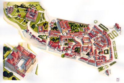 Veduta aeriana della città di Guimaraes: a sinistra il castello e il monastero costruiti nell