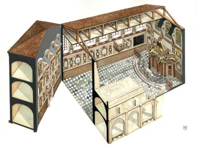 Arte barocca: ricostruzione della struttura architettonica della Sinagoga di Casale Monferrato (Casal) presso Alessandria (Alessandria), Italia. da Giorgio Albertini
