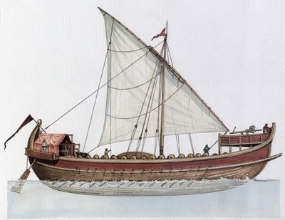 Impero bizantino: ricostruzione di un dromone, nave da guerra, IX-XI secolo. da Giorgio Albertini